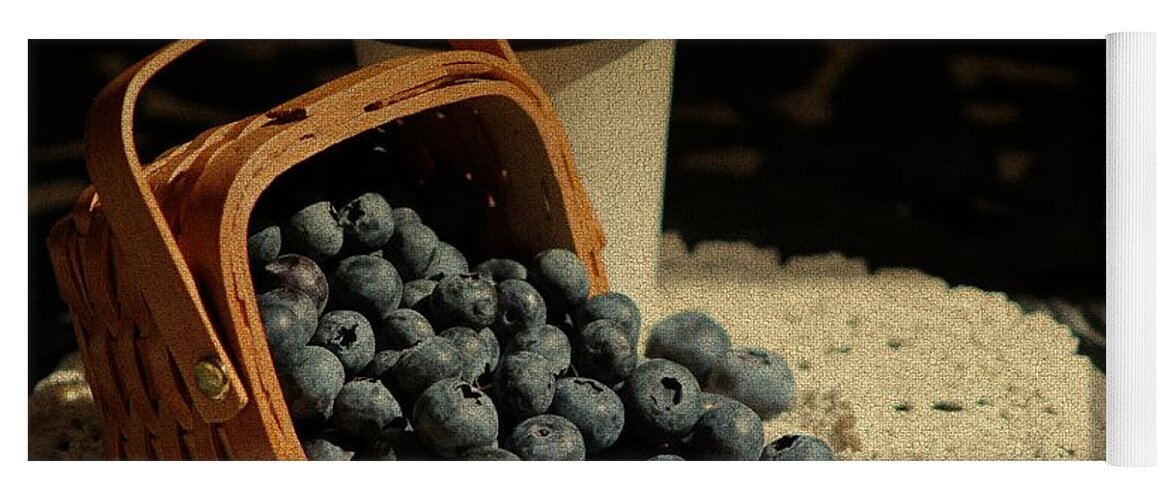 Blueberries Yoga Mat featuring the photograph Blueberries in Basket - Old World Stills Series by Colleen Cornelius