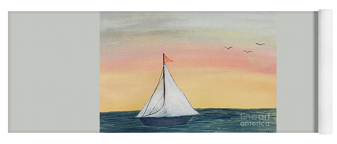 Sailboat Yoga Mat featuring the painting Boat at Sunset by Lisa Neuman