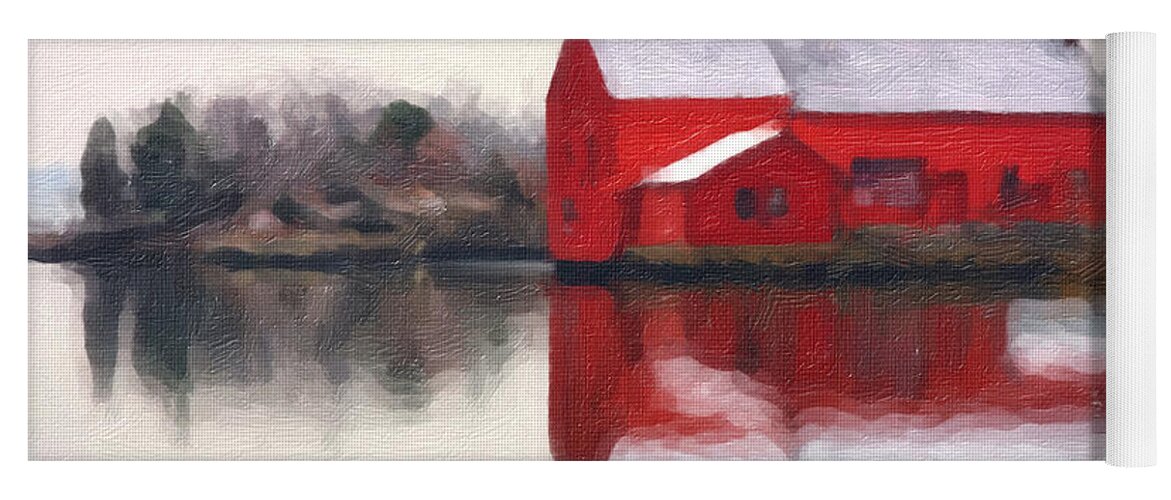 Art Yoga Mat featuring the painting Boathouse by Steve Mitchell