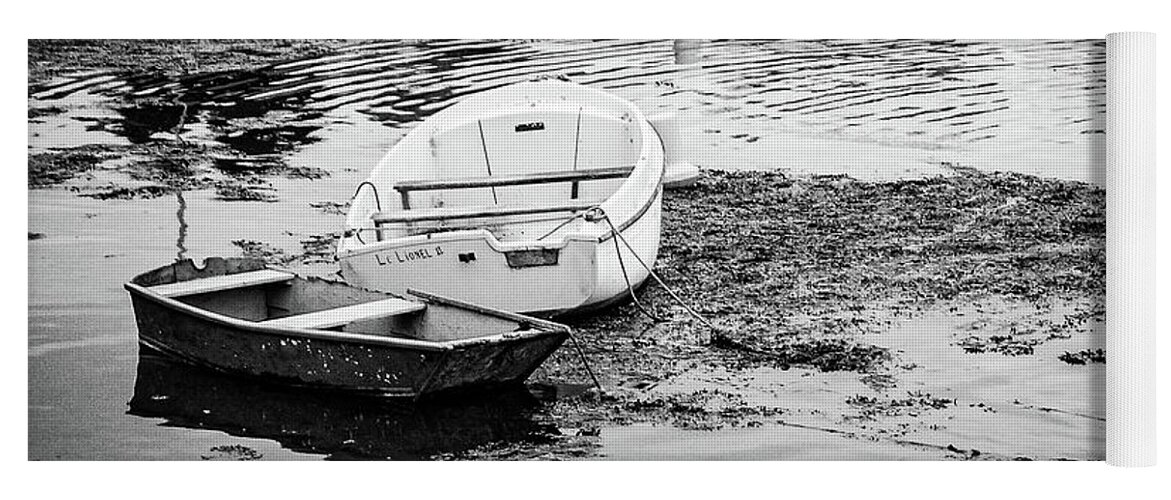 Boats Yoga Mat featuring the photograph Boats in black and white by Jim Feldman
