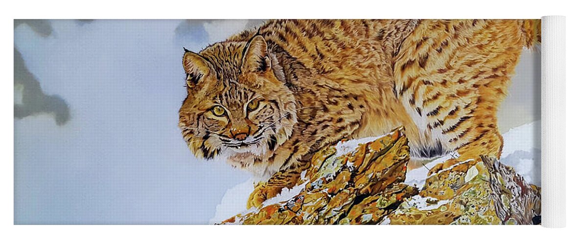 Wilderness Yoga Mat featuring the drawing Bobcat by Kelly Speros