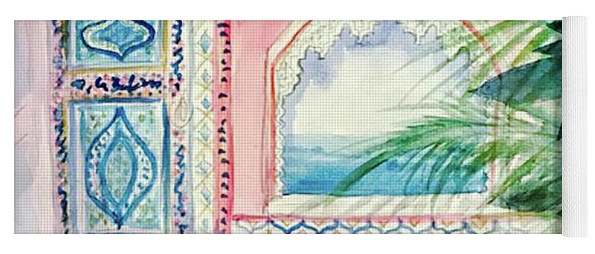 Watercolor Yoga Mat featuring the painting Bohemian Courtyard by Ashley Kujan
