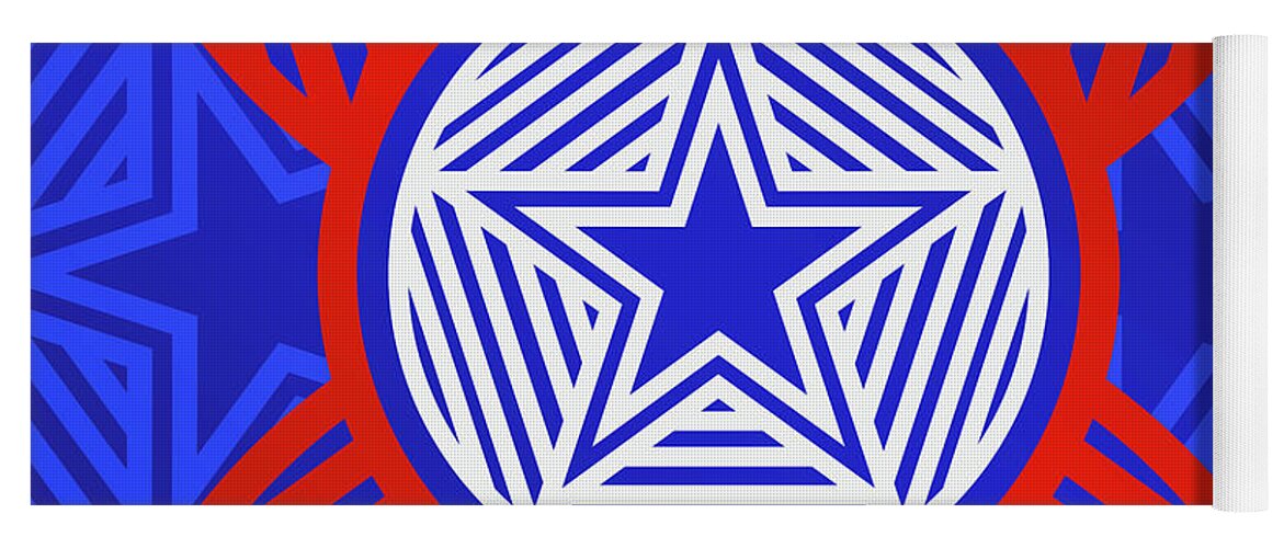Abstract Yoga Mat featuring the mixed media Bold Primary Geometric Glyph Art in Red White and Blue n.0489 by Holy Rock Design