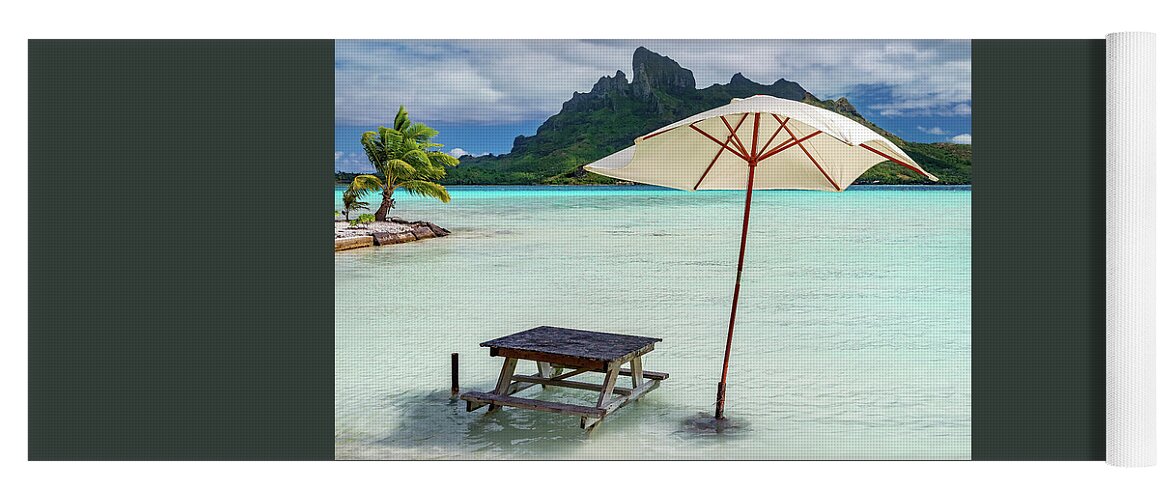 Bora Bora Yoga Mat featuring the photograph Bora Bora - picnic table in the lagoon by Olivier Parent