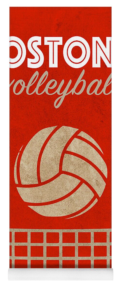 Boston University Yoga Mat featuring the mixed media Boston University Volleyball Team Vintage Sports Poster by Design Turnpike