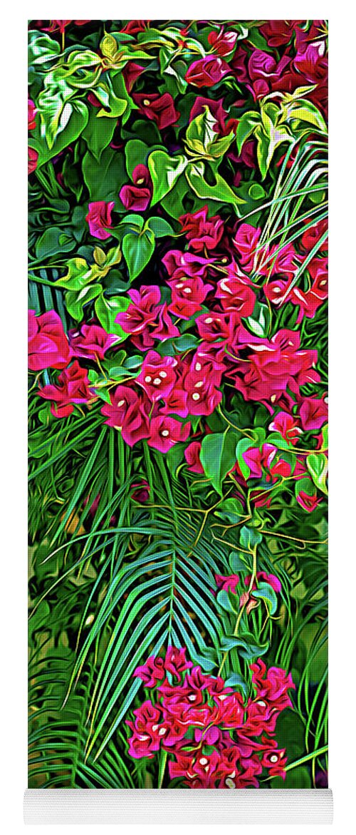 Bougainvillea Yoga Mat featuring the photograph Bougainvillea with Palm Fronds-I by Roslyn Wilkins