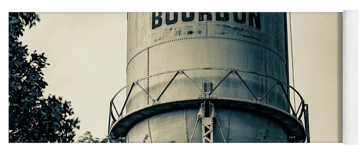 Bourbon Landscape Yoga Mat featuring the photograph Bourbon Tower Bordered By Leaves In Sepia by Gregory Ballos