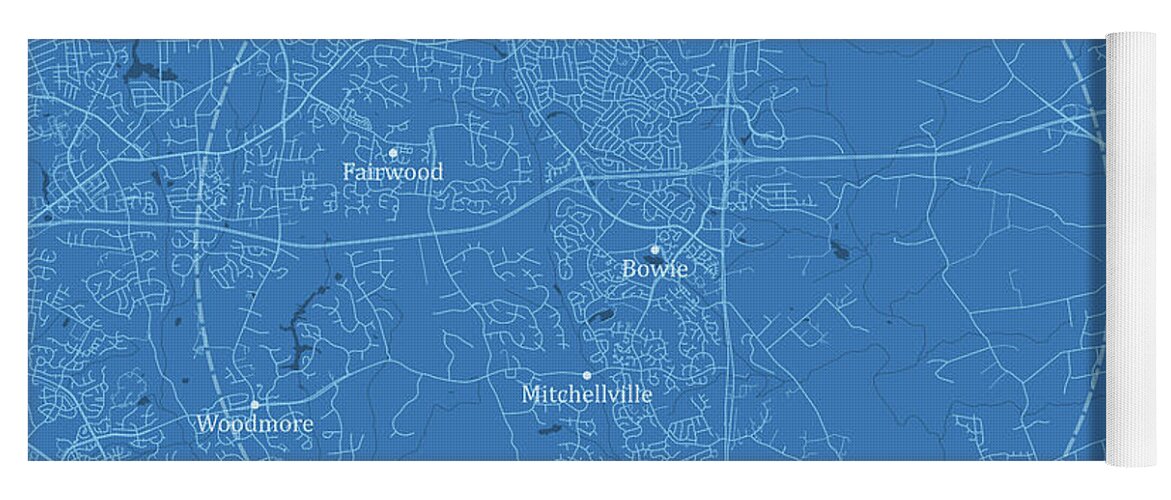 Maryland Yoga Mat featuring the digital art Bowie MD City Vector Road Map Blue Text by Frank Ramspott
