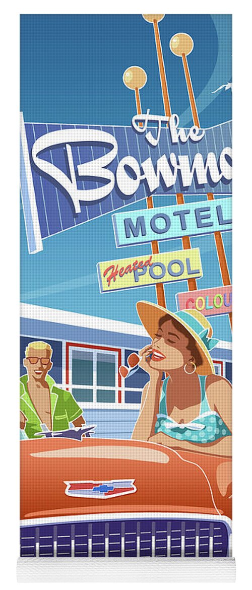 Motel Yoga Mat featuring the digital art Bowmont Motel by Larry Hunter