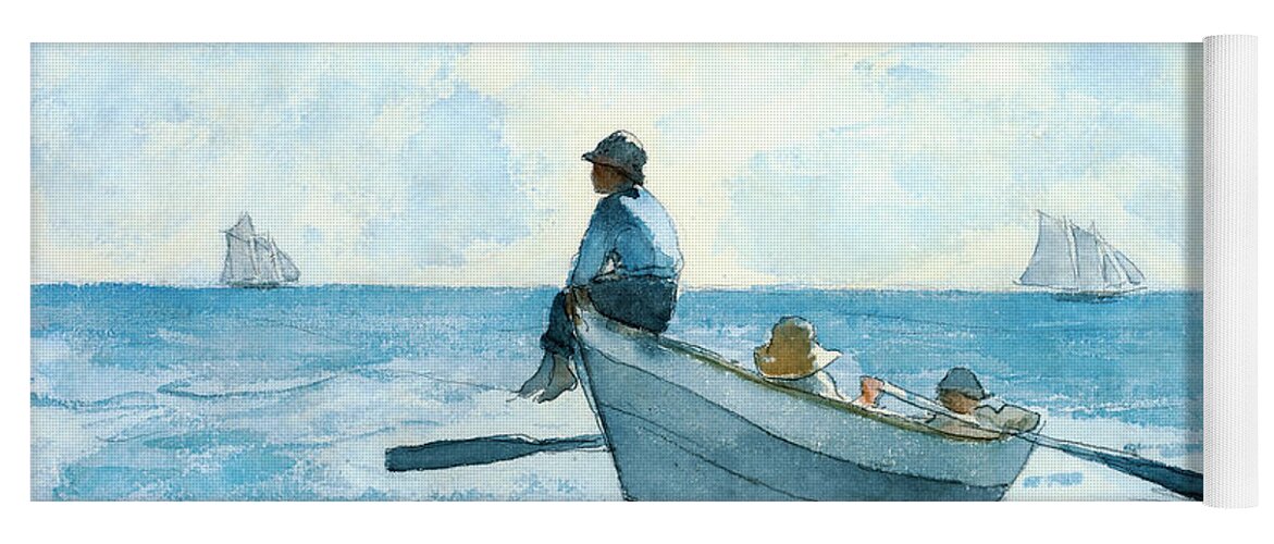 Boys In A Dory Yoga Mat featuring the photograph Boys in a Dory by Winslow Homer by Carlos Diaz