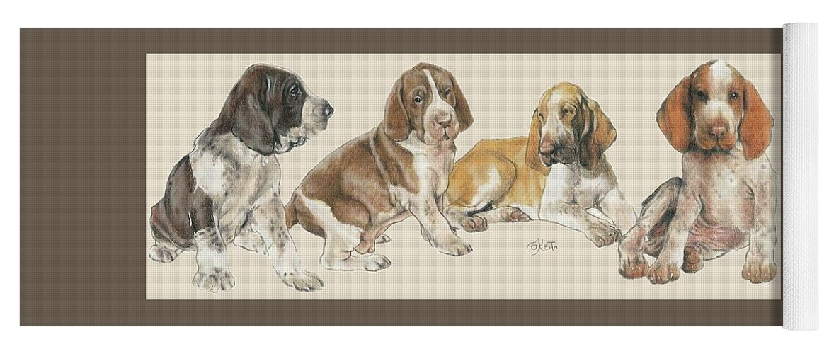 Sporting Class Yoga Mat featuring the mixed media Bracco Italiano Puppies by Barbara Keith