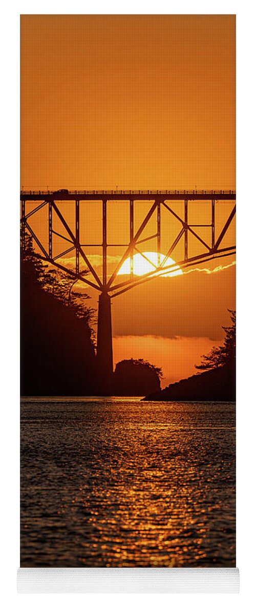 Bridge Yoga Mat featuring the photograph Bridge and Sun by Gary Skiff