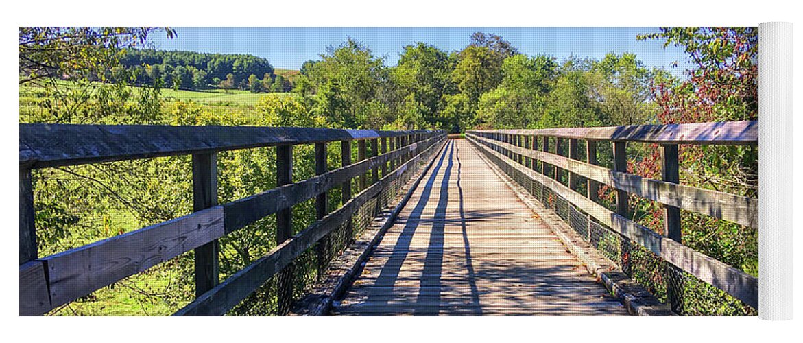 Wooden Bridge Yoga Mat featuring the photograph Bridge Walk at The New River Trail State Park by Kerri Farley