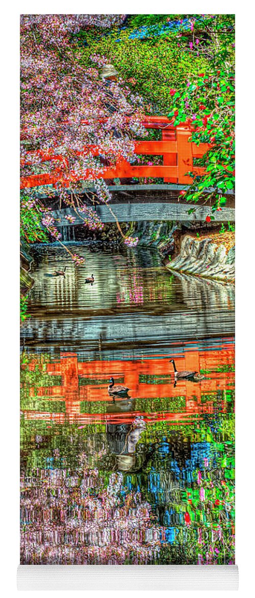 Bridge Yoga Mat featuring the photograph Bridge Water Spring Reflections by David Zanzinger