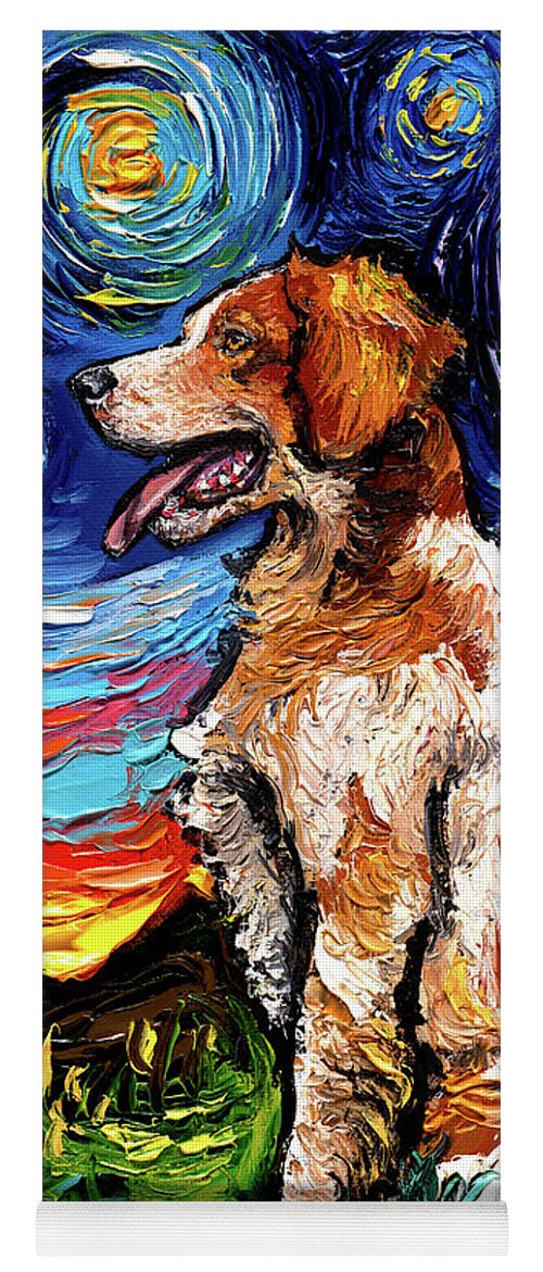 Starry Night Dog Yoga Mat featuring the painting Brittany Spaniel Night by Aja Trier