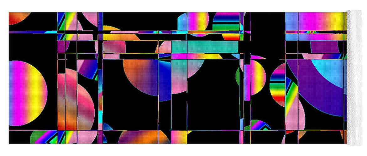 Abstract Art Yoga Mat featuring the digital art Retro - Broken Mirror Reflections - Black by Ronald Mills