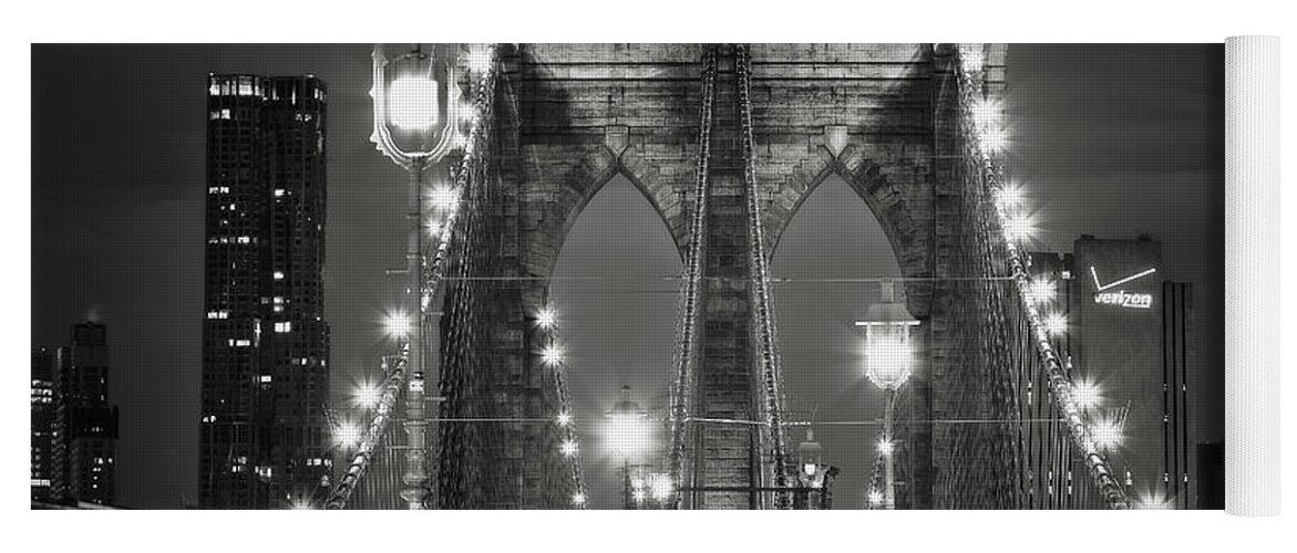 America Yoga Mat featuring the photograph Brooklyn Bridge at night by Eduard Moldoveanu