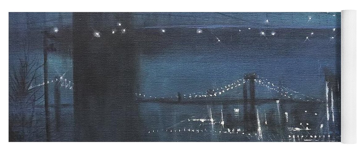 Brooklyn Bridge Yoga Mat featuring the painting Brooklyn Bridge In Fog by Tom Shropshire