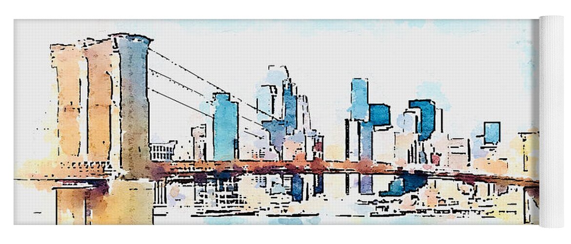 Brooklyn Bridge Yoga Mat featuring the digital art Brooklyn Bridge by John Mckenzie