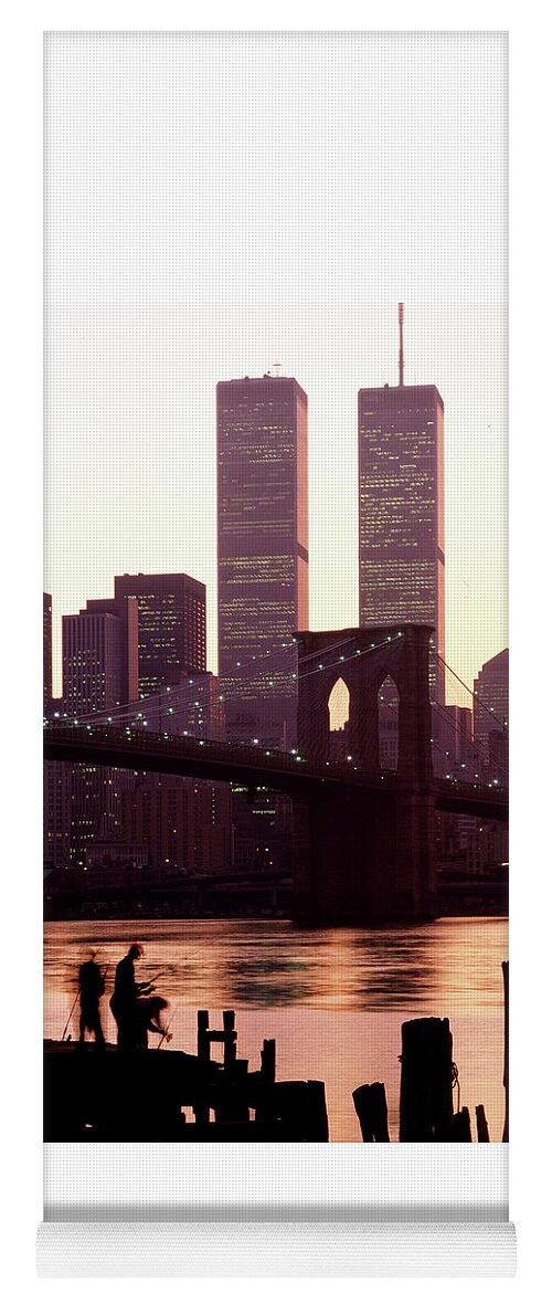 Brooklyn Bridge Yoga Mat featuring the photograph Brooklyn Bridge with Men Fishing by Mark Ivins
