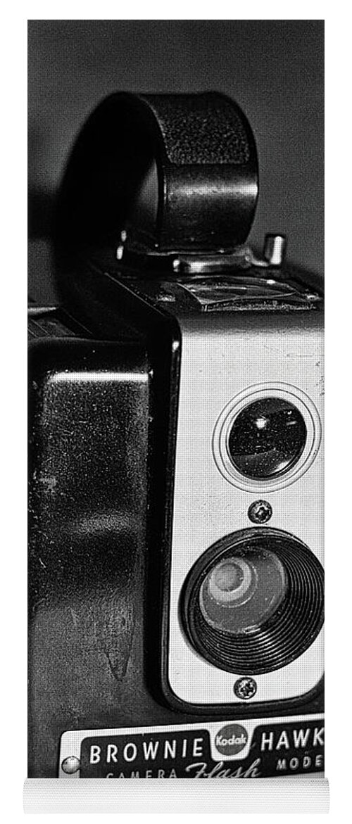 Camera Yoga Mat featuring the photograph Brownie Flash Camera 1940s BW by Rene Vasquez