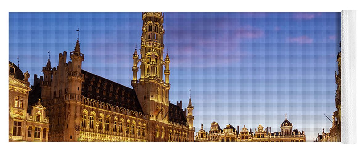 Grand Place Brussels Yoga Mat featuring the photograph Brussels Grand Place at night by Neale And Judith Clark