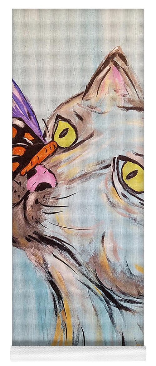 Cat Yoga Mat featuring the painting Bubby And The Butterfly by Brent Knippel