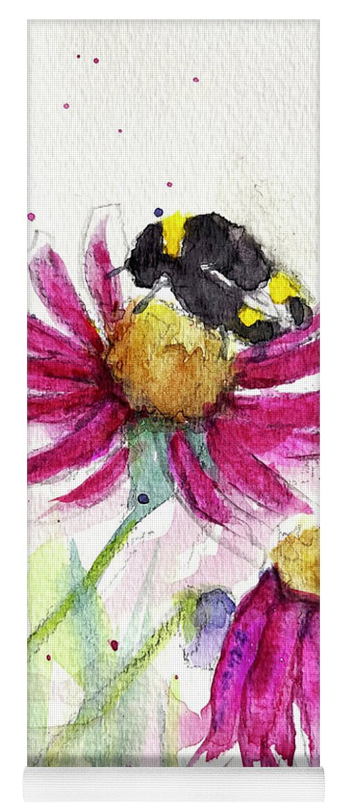 Bee Painting Yoga Mat featuring the painting Bumble Bee in the Coneflowers by Roxy Rich