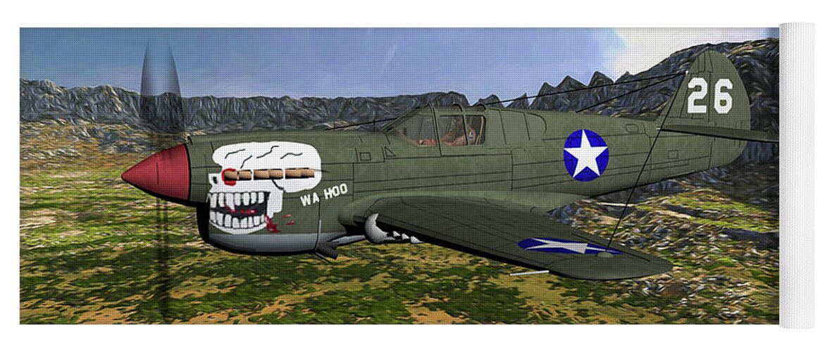 Curtis P-40e Warhawk Yoga Mat featuring the digital art Burma Banshees Warhawk - Oil by Tommy Anderson