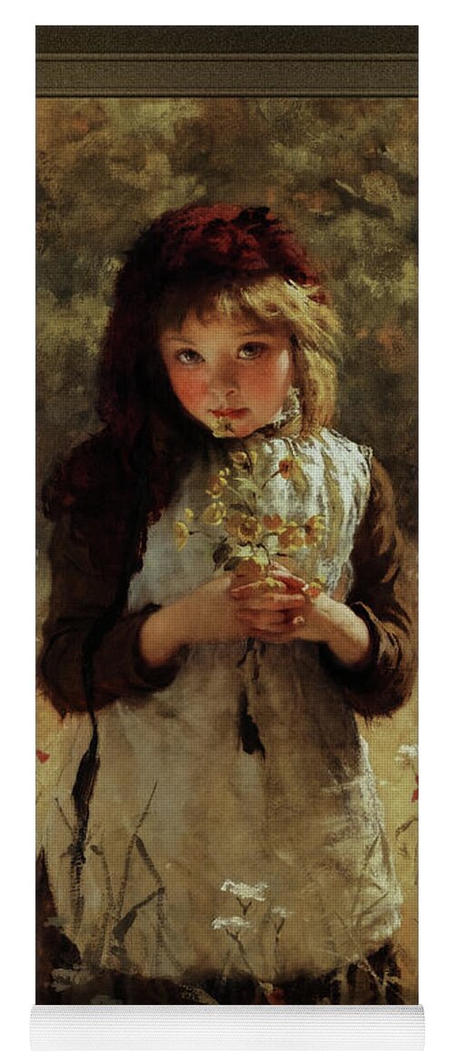 Buttercups Yoga Mat featuring the painting Buttercups by George Elgar Hicks Old Masters Classical Fine Art Reproduction by Rolando Burbon