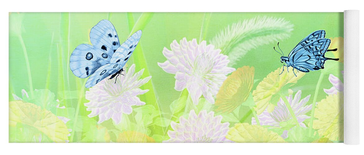 Butterfly Yoga Mat featuring the digital art Butterflies and Daisies by Doreen Erhardt
