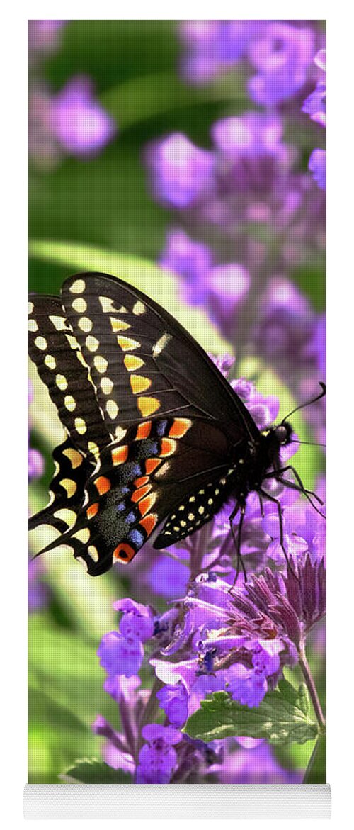 Butterfly Yoga Mat featuring the photograph Butterfly - American Swallowtail on Kit Cat Flowers by Mike Savad