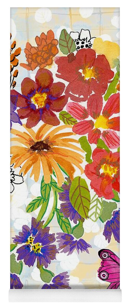 Butterfly Yoga Mat featuring the painting Butterfly and Flowers by Blenda Studio