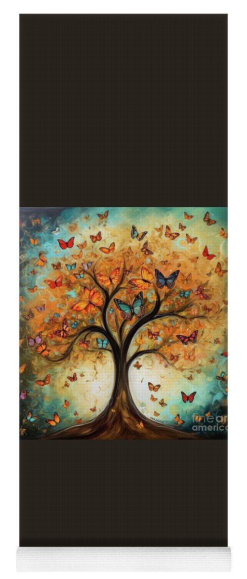 Tree Of Life Yoga Mat featuring the painting Butterfly Tree Of Life by Tina LeCour