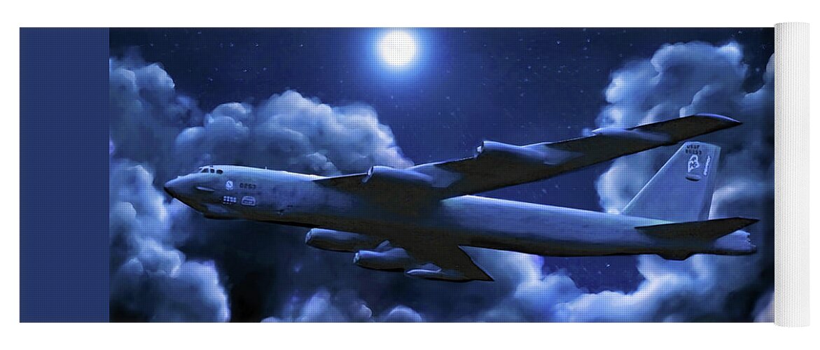B-52 Stratofortress Bomber Yoga Mat featuring the painting By The Light Of The Blue Moon by David Luebbert