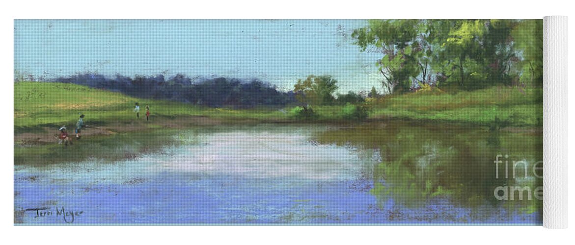 Ohio Landscape Painting By Terri Meyer Yoga Mat featuring the painting Byers Woods Fishing Hole by Terri Meyer