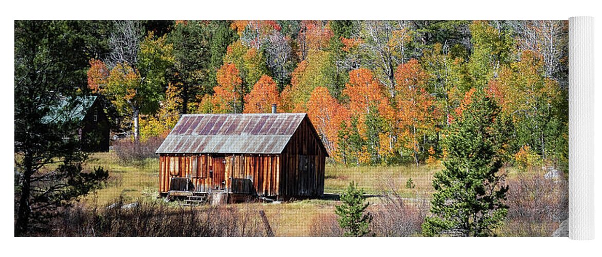 Fall Yoga Mat featuring the photograph Hope Valley Cabin with Autumn Colors by Gary Geddes