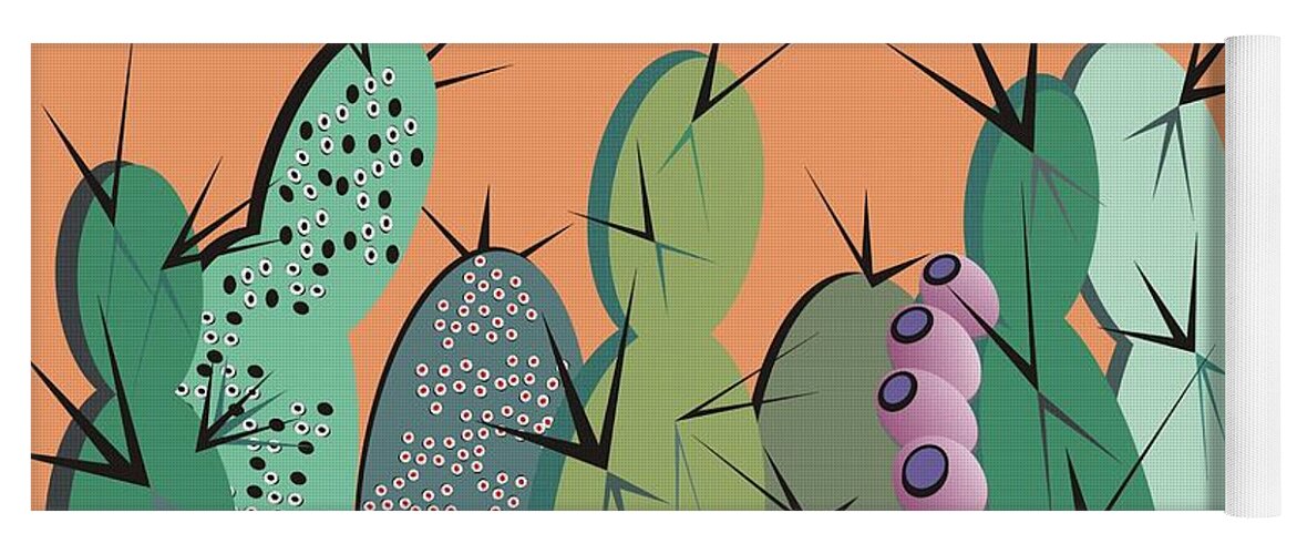Cactus Yoga Mat featuring the digital art Cactus Party by Ted Clifton
