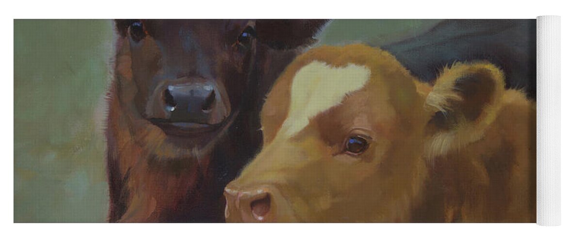 Farm Animals Yoga Mat featuring the painting Calf Pals by Carolyne Hawley