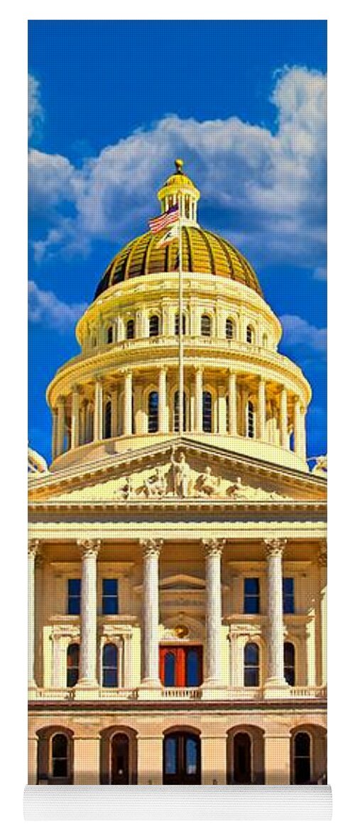 California State Capitol Yoga Mat featuring the digital art California State Capitol in Sacramento - digital painting by Nicko Prints