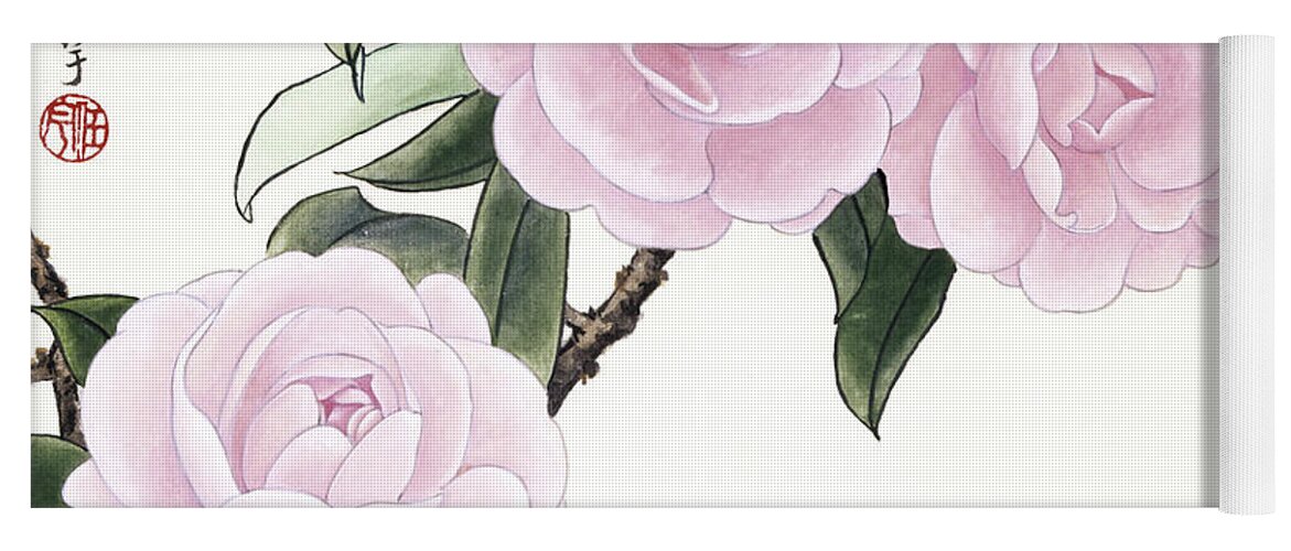 Ren Yu Yoga Mat featuring the painting Pink Camellias II by Ren Yu
