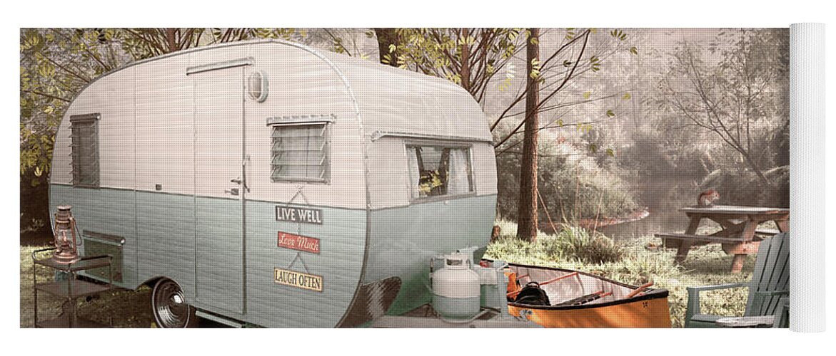 Camper Yoga Mat featuring the photograph Camping at the Creek in Cottage Hues by Debra and Dave Vanderlaan