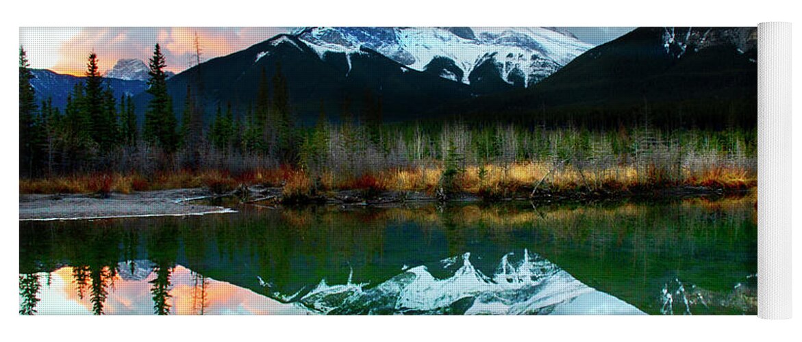 Mountain Yoga Mat featuring the photograph Canadian Rocky Mountains 2 Reflections by Bob Christopher