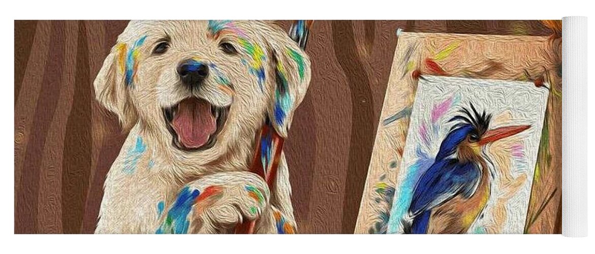 Dog Yoga Mat featuring the painting Canine Artist by Teresa Trotter