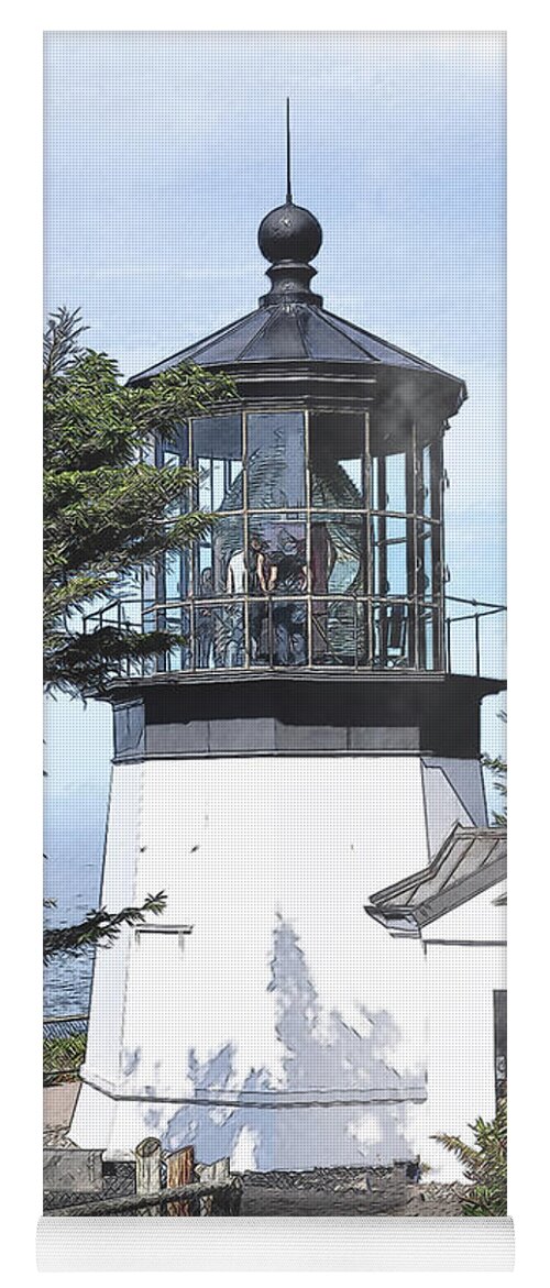 Cape-meares Yoga Mat featuring the digital art Cape Meares Lighthouse in Watercolor by Kirt Tisdale
