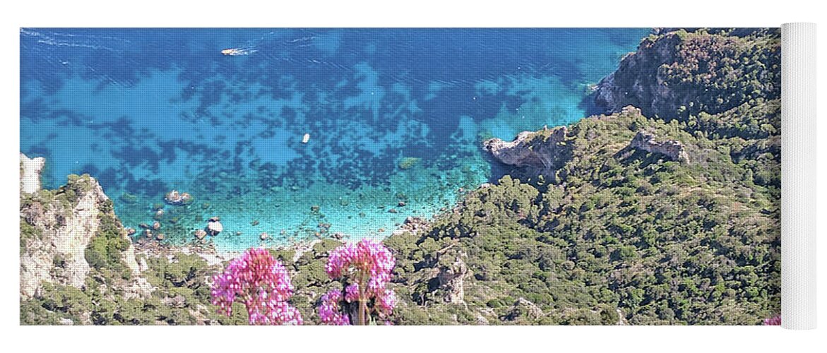 Capri Yoga Mat featuring the photograph Capri, sea and flowers by Yvonne Jasinski