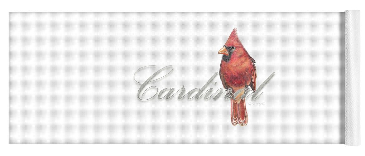 Cardinal Yoga Mat featuring the drawing Cardinal - Male Northern Cardinal by Karrie J Butler
