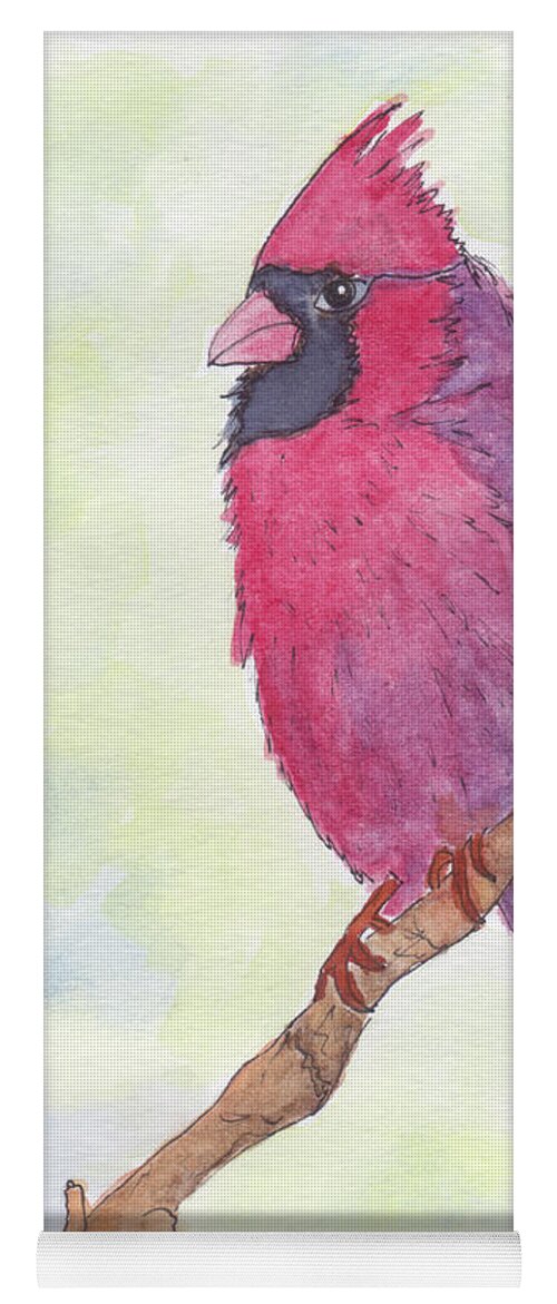 Birds Yoga Mat featuring the painting Cardinal Visiting by Anne Katzeff