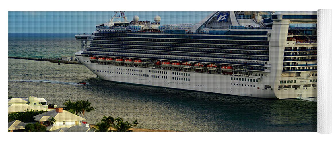 Cruise Ship; Skies; Clouds; Water; Landscape; Color; Travel Yoga Mat featuring the photograph Caribbean Princess #1 by AE Jones
