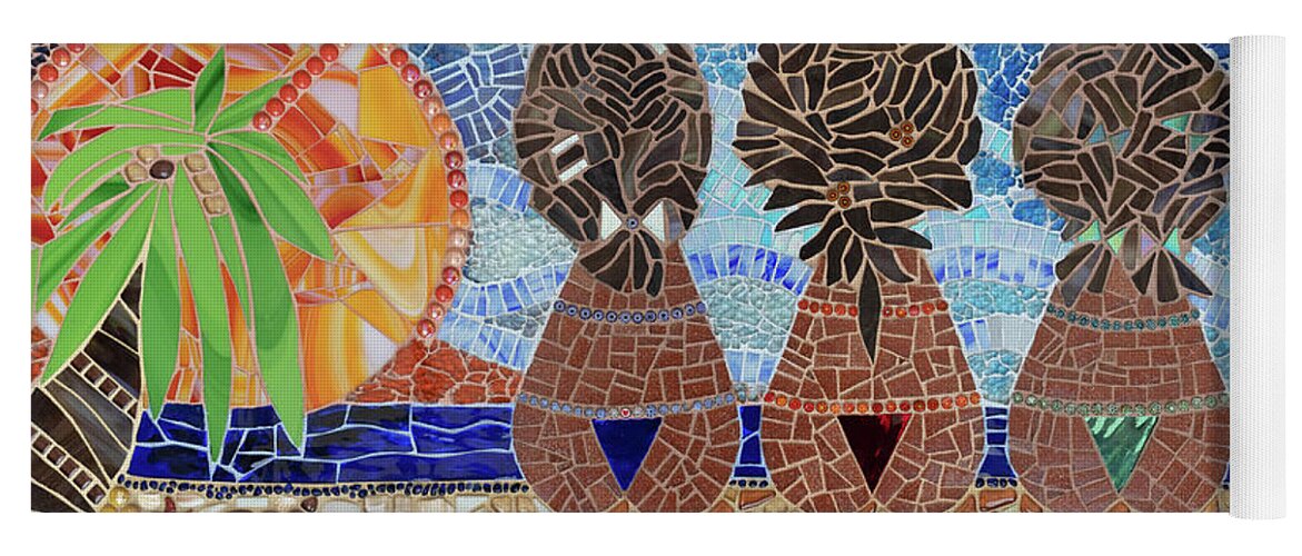 Caribbean Yoga Mat featuring the mixed media Caribbean Sunset mosaic by Adriana Zoon